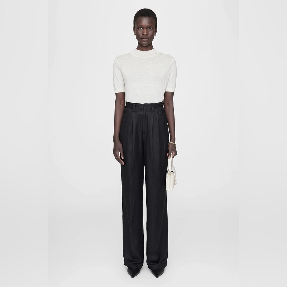 Anine Bing Black Linen Blend Wide Leg Carrie Pant Trousers Size 40 Short HEMMED